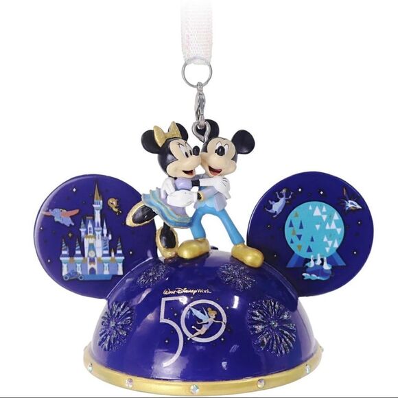 Mickey & Minnie Mouse Light-Up Ear Hat Ornament WDW 50th Anniversary New in Box - Picture 1 of 11